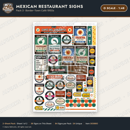 Alpine Railworks 30388O O Scale Mexican Restaurant Signs