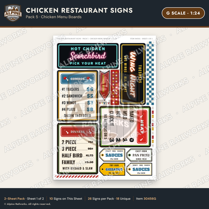 Alpine Railworks 30456G G Scale Chicken Restaurant Signs