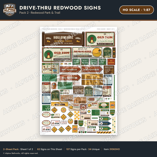 Alpine Railworks 31063HO HO Scale Roadside Signs - Drive-Thru Tree