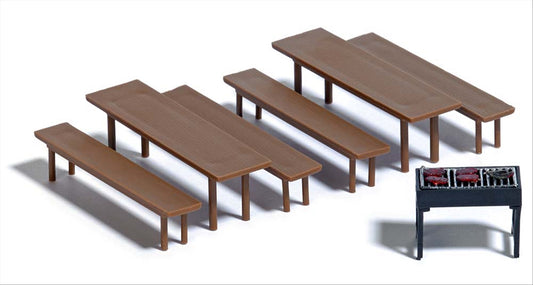 Busch 7782 HO Scale Beer Garden Benches, Tables & Grill
