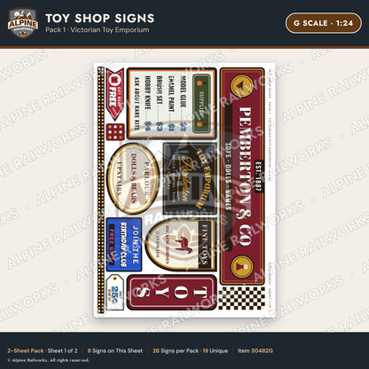 Alpine Railworks 30482G G Scale Toy Shop Signs