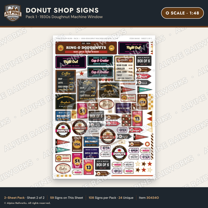 Alpine Railworks 30434O O Scale Donut Shop Signs