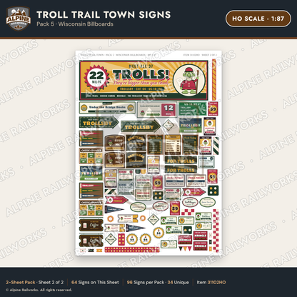 Alpine Railworks 31102HO HO Scale Roadside Signs - Troll Town