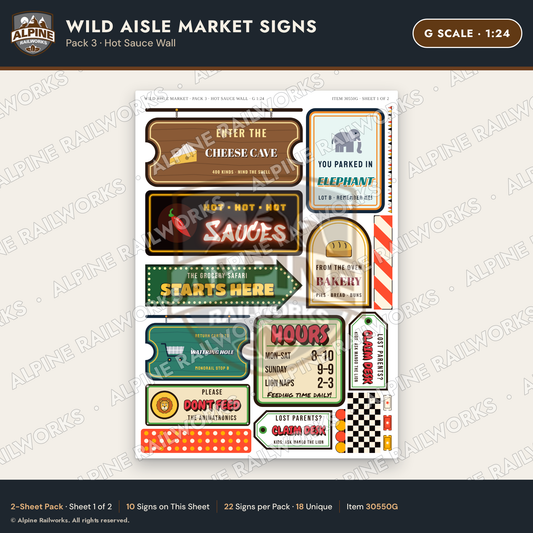 Alpine Railworks 30550G G Scale Roadside Signs - Jungle Grocery Store
