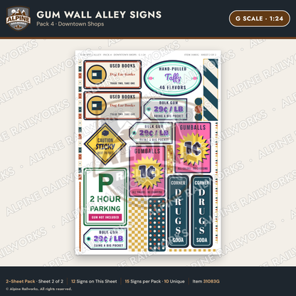 Alpine Railworks 31083G G Scale Roadside Signs - Bubblegum Alley