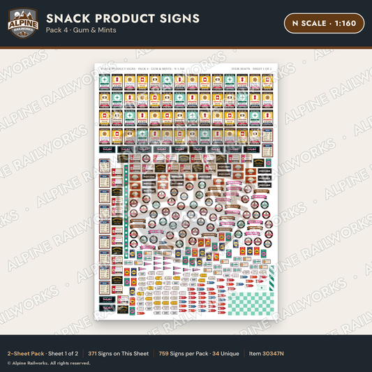 Alpine Railworks 30347N N Scale Snack Product Signs - Gum & Mints