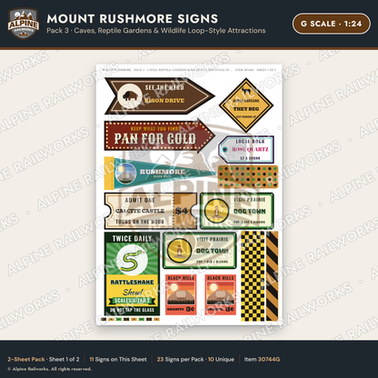 Alpine Railworks 30744G G Scale Tourist Signs - Mount Rushmore - Caves