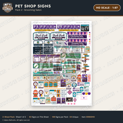 Alpine Railworks 30663HO HO Scale Pet Shop Signs - Grooming Salon