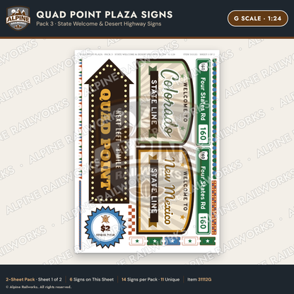Alpine Railworks 31112G G Scale Roadside Signs - Four Corners