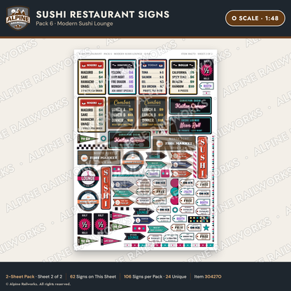Alpine Railworks 30427O O Scale Sushi Restaurant Signs