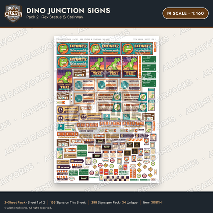 Alpine Railworks 30811N N Scale Roadside Signs - Giant Dinosaurs