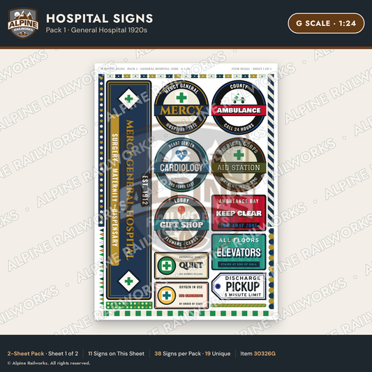Alpine Railworks 30326G G Scale Hospital Signs - General Hospital