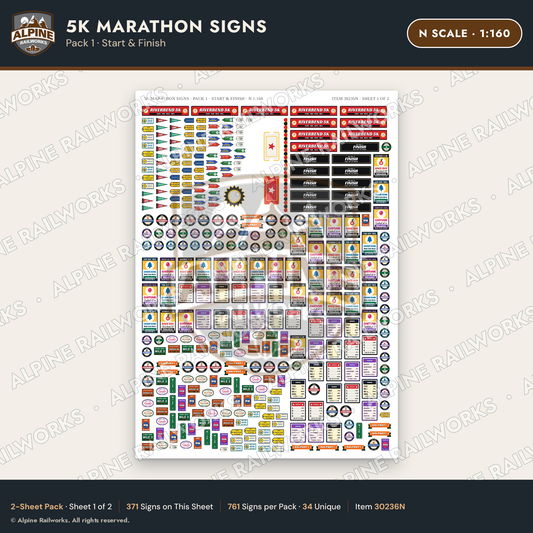 Alpine Railworks 30236N N Scale 5K Marathon Signs - Start & Finish
