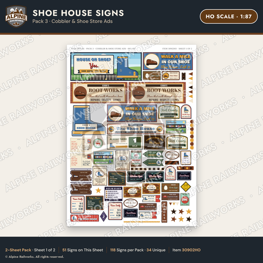 Alpine Railworks 30902HO HO Scale Roadside Signs - Shoe House