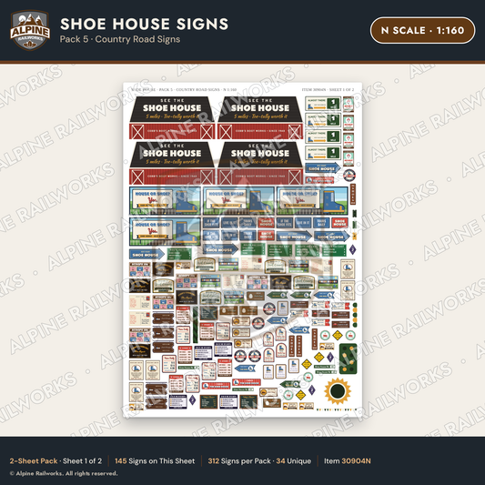 Alpine Railworks 30904N N Scale Roadside Attraction Signs - Shoe House