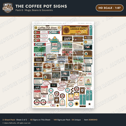 Alpine Railworks 30893HO HO Scale Roadside Signs - Coffee Pot Diner