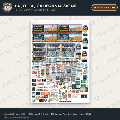 Alpine Railworks 31258N N Scale La Jolla CA Signs - Attractions