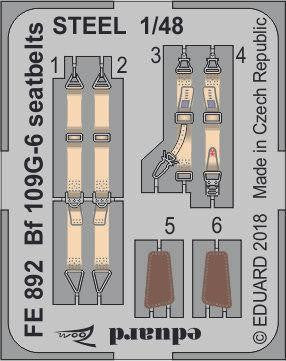 Eduard FE892 1/48 Bf 109G-6 Seatbelts STEEL for TAMIYA