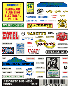 Woodland Scenics 552 HO Scale Dry Transfer Signs Assorted Business