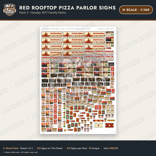Alpine Railworks 30627N N Scale Restaurant Signs - Pizza Parlor