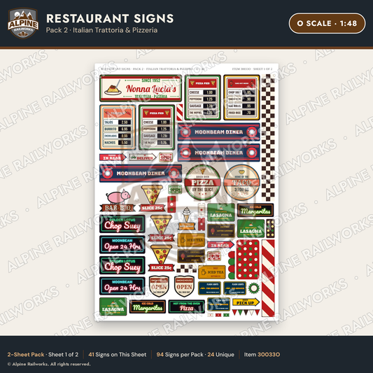 Alpine Railworks 30033O O Scale Restaurant Signs - Italian Trattoria