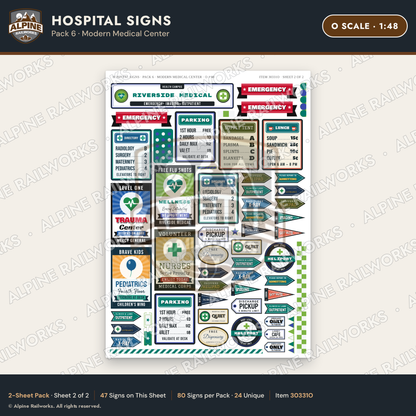 Alpine Railworks 30331O O Scale Hospital Signs - Modern Medical Center