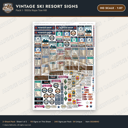 Alpine Railworks 30248HO HO Scale Vintage Ski Resort Signs