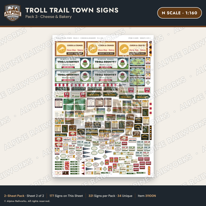 Alpine Railworks 31100N N Scale Roadside Attraction Signs - Troll Town