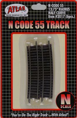 Atlas Model Railroad 2017 N Scale Code 55 Track 13-3/4" Radius Half Curve pkg(6)