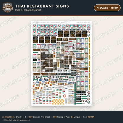 Alpine Railworks 30413N N Scale Thai Restaurant Signs