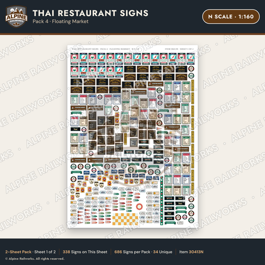 Alpine Railworks 30413N N Scale Thai Restaurant Signs