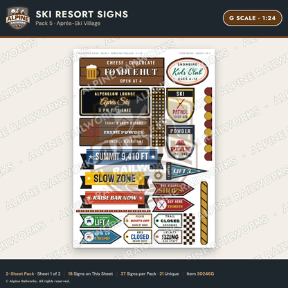 Alpine Railworks 30246G G Scale Ski Resort Signs - Apres-Ski Village
