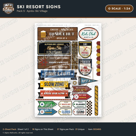 Alpine Railworks 30246G G Scale Ski Resort Signs - Apres-Ski Village