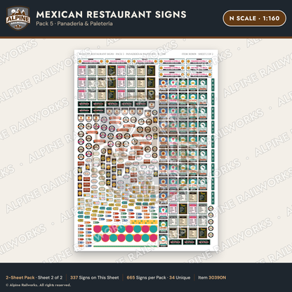 Alpine Railworks 30390N N Scale Mexican Restaurant Signs - Panaderia