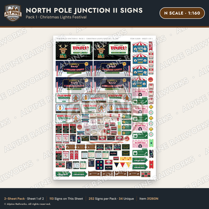 Alpine Railworks 31260N N Scale Christmas Town Signs - Lights Festival