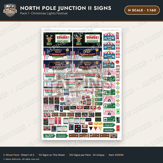 Alpine Railworks 31260N N Scale Christmas Town Signs - Lights Festival