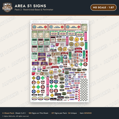 Alpine Railworks 30141HO HO Scale Area 51 Signs - Restricted Base