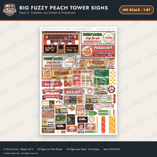 Alpine Railworks 30933HO HO Scale Roadside Signs - Peach Water Tower
