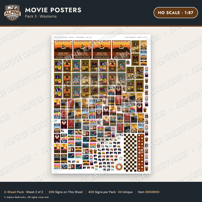 Alpine Railworks 30028HO HO Scale Movie Posters - Westerns