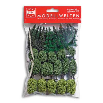 Busch 6588 A Scale Mixed Forest Trees -- 15 Deciduous & 18 Coniferous 1-9/16 - 2