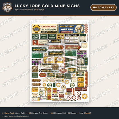 Alpine Railworks 31144HO HO Scale Roadside Signs - Gold Panning Mine
