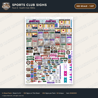 Alpine Railworks 30463HO HO Scale Sports Club Signs - Health Club