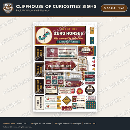 Alpine Railworks 31030O O Scale Roadside Signs - Curiosity House