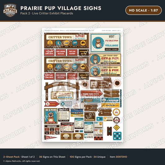 Alpine Railworks 30973HO HO Scale Roadside Signs - Prairie Dog Town