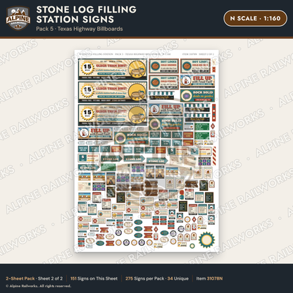 Alpine Railworks 31078N N Scale Roadside Signs - Petrified Wood