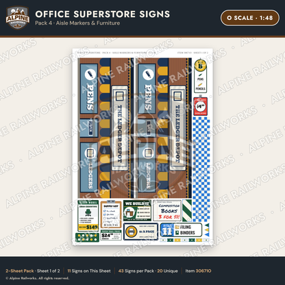 Alpine Railworks 30671O O Scale Office Superstore Signs