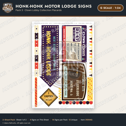 Alpine Railworks 31094G G Scale Roadside Signs - Clown Motel