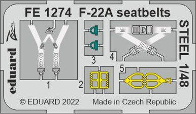 Eduard FE1274 1/48 F-22A Seatbelts STEEL Photo Etch for ILoveKit