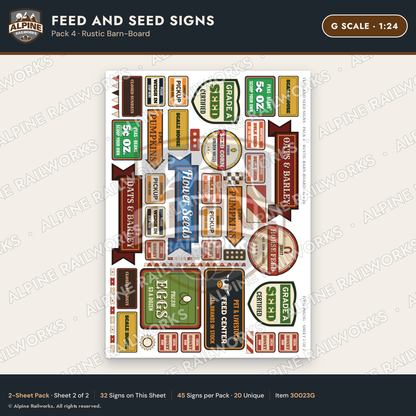 Alpine Railworks 30023G G Scale Feed and Seed Signs