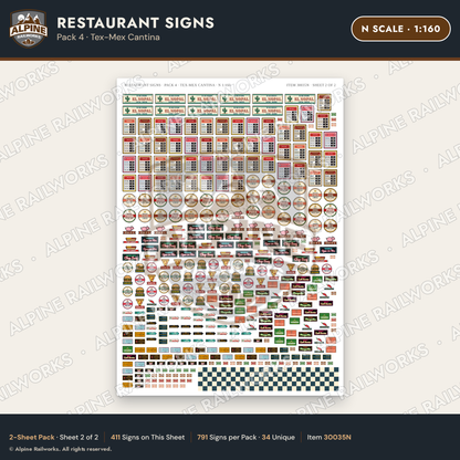 Alpine Railworks 30035N N Scale Restaurant Signs - Tex-Mex Cantina